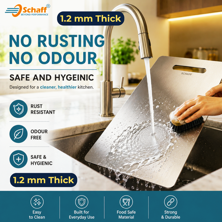 Schaff chopping board — rinses clean under the tap
